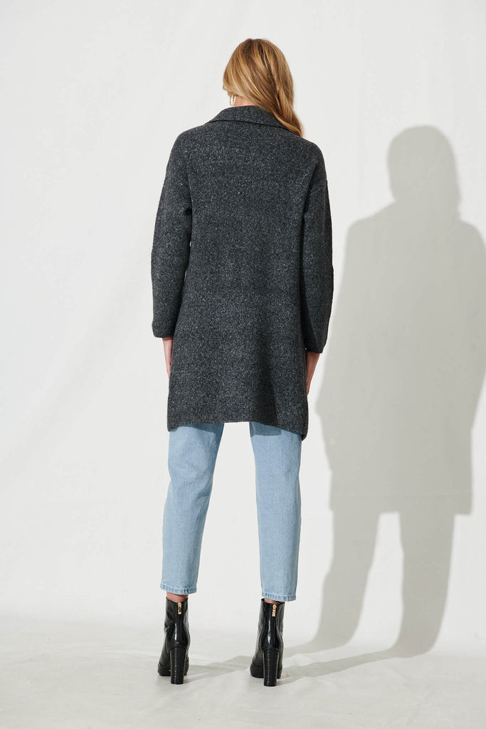 Quinzy Knit Coat In Charcoal Marle Wool Blend - back