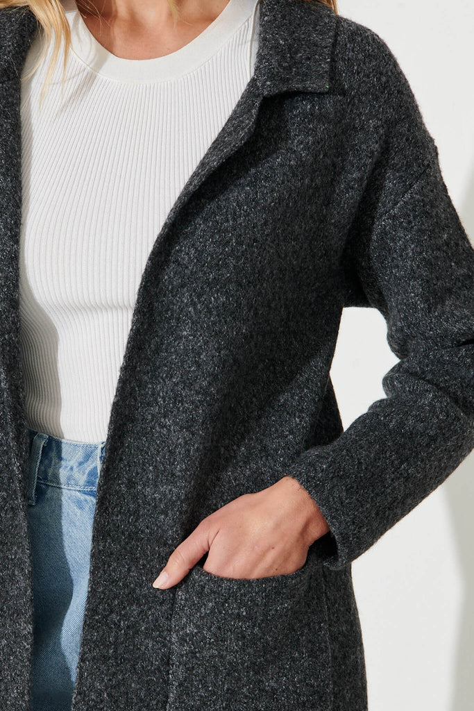 Quinzy Knit Coat In Charcoal Marle Wool Blend - detail