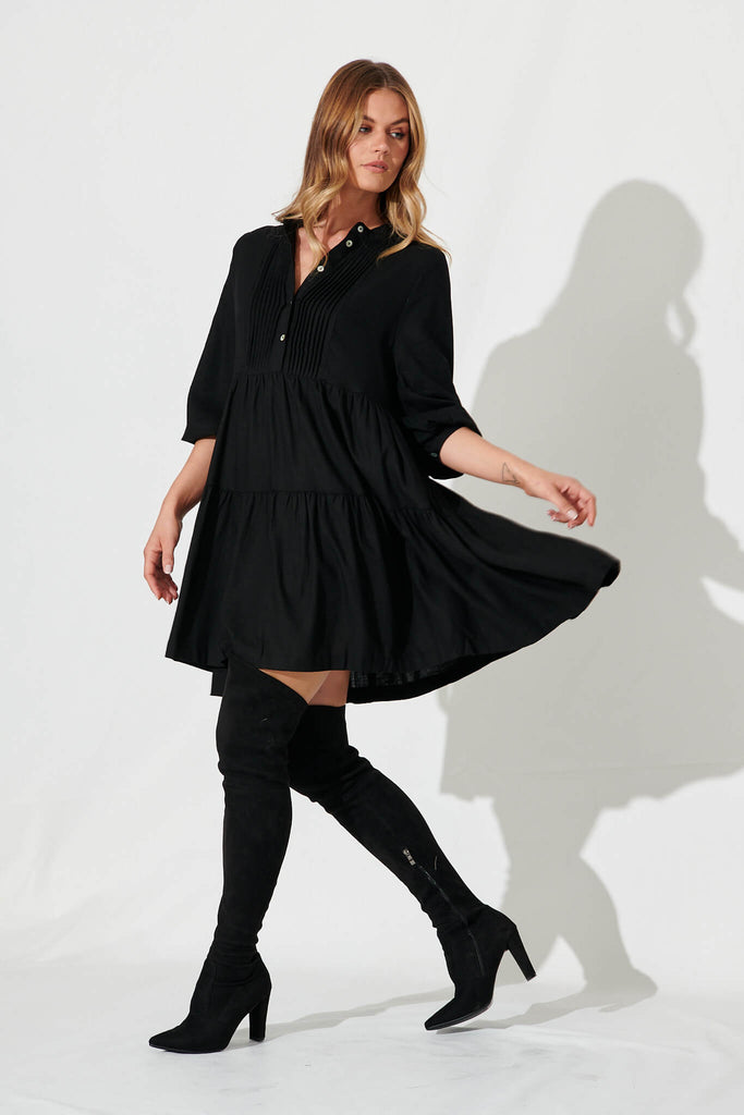 Caracelle Smock Dress in Black - full length