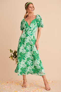 Whitley Midi Dress In Green Floral Burnout Chiffon – St Frock