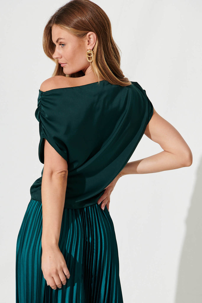 Liana Off Shoulder Top In Emerald Satin - back