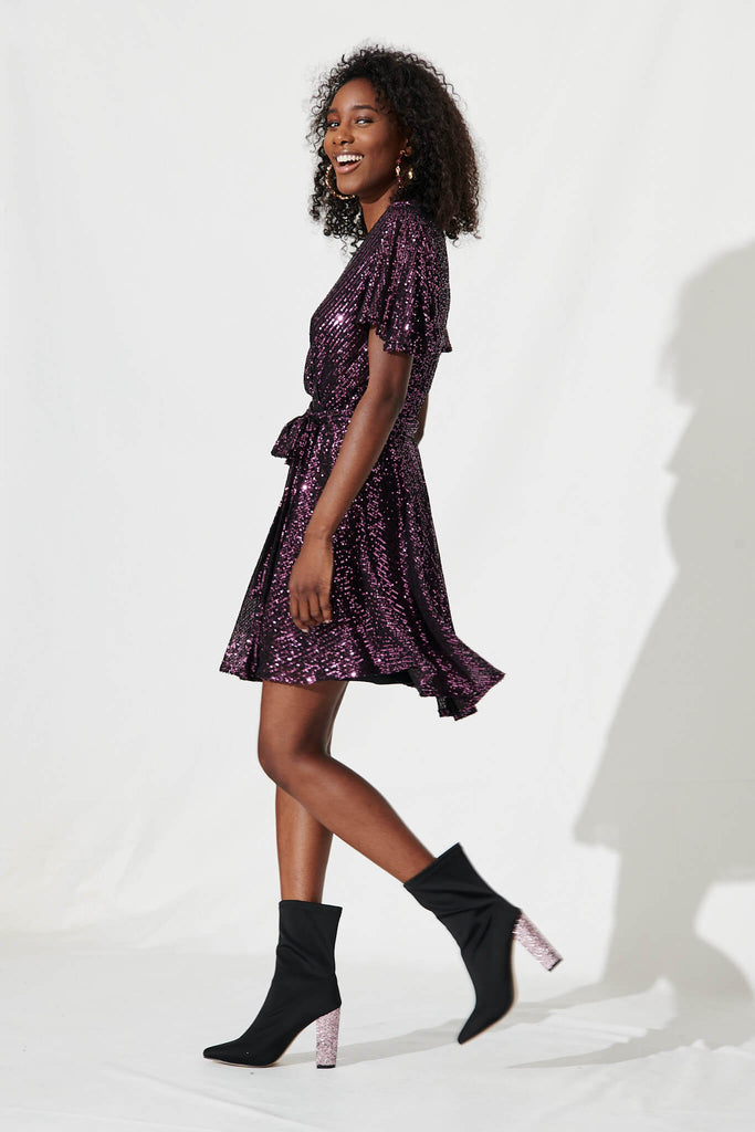 Amoretto Dress In Wine Sequin - side