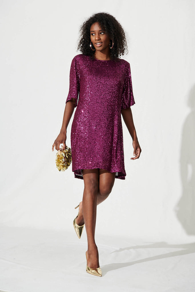 Its Me Dress In Plum Sequin - full length