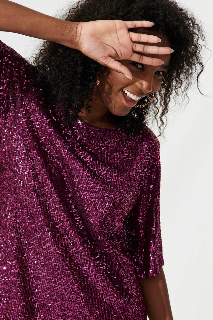 Its Me Dress In Plum Sequin - detail