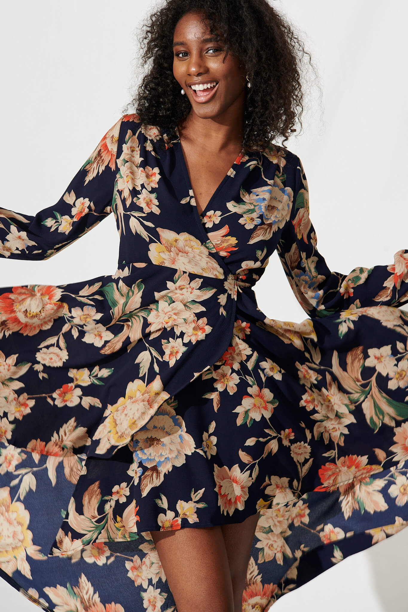 Black wrap floral dress best sale