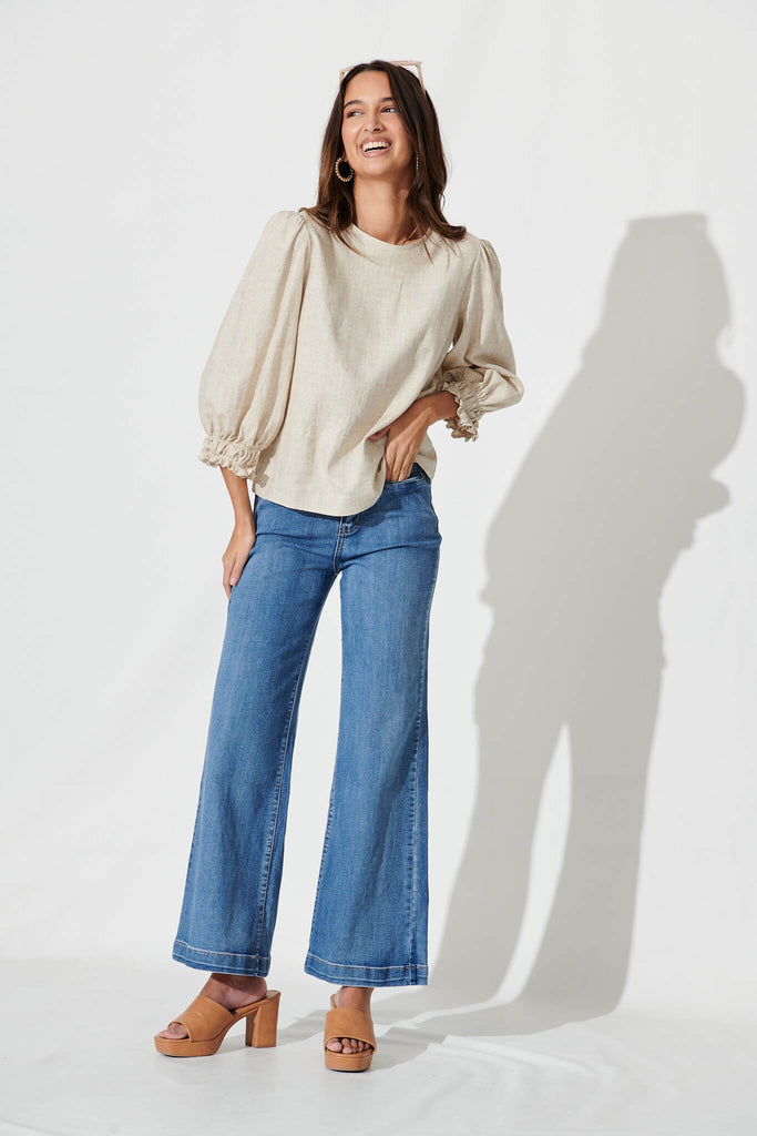 Lanie Top In Oatmeal Cotton Linen - full length