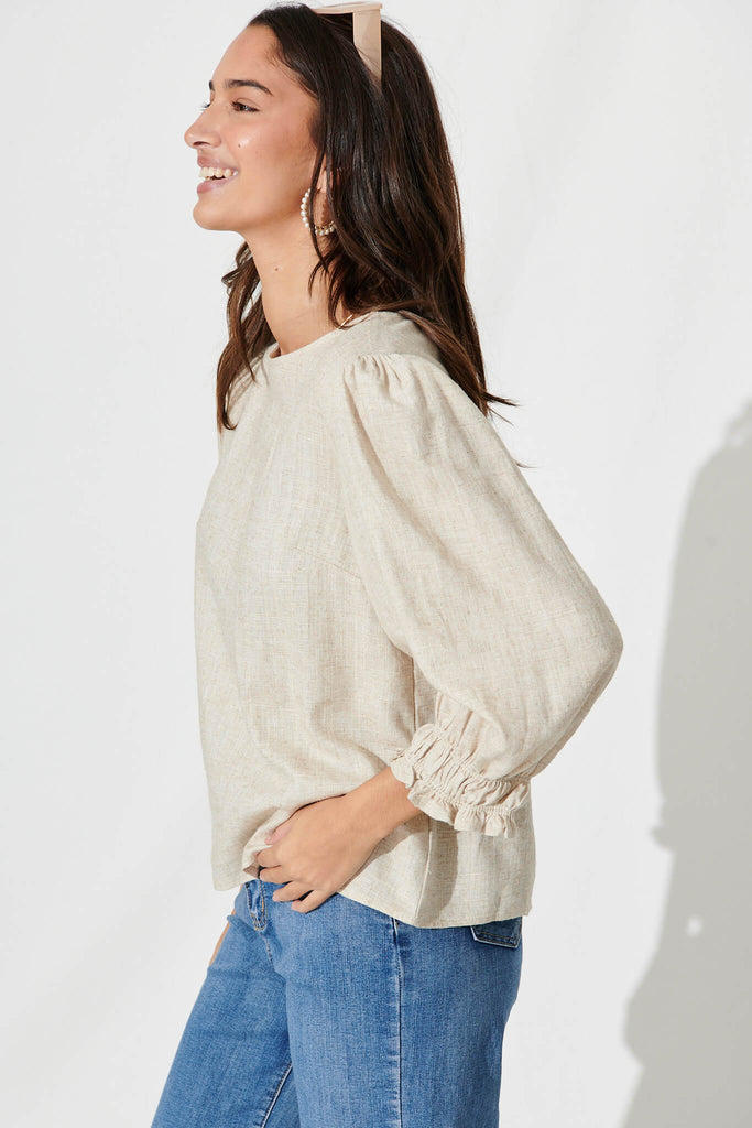 Lanie Top In Oatmeal Cotton Linen - side