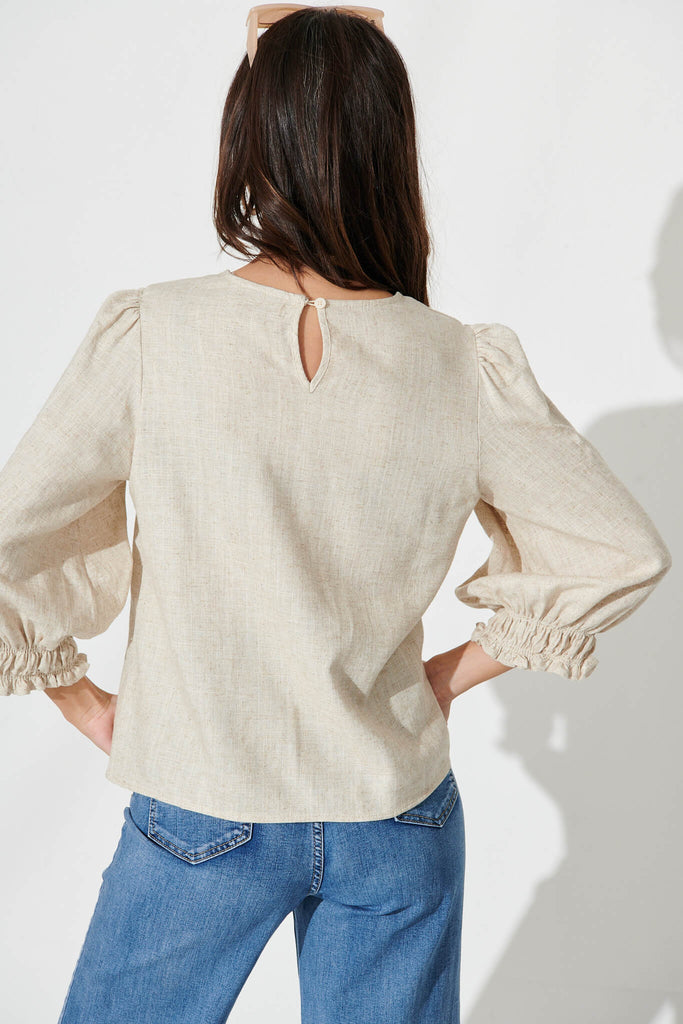 Lanie Top In Oatmeal Cotton Linen - back