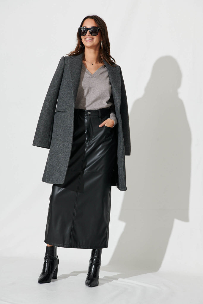 Prato Coat In Charcoal Marle  - full length