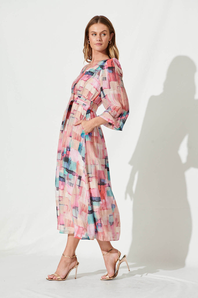 Adrini Maxi Dress In Purple With Blue Multi Print - side