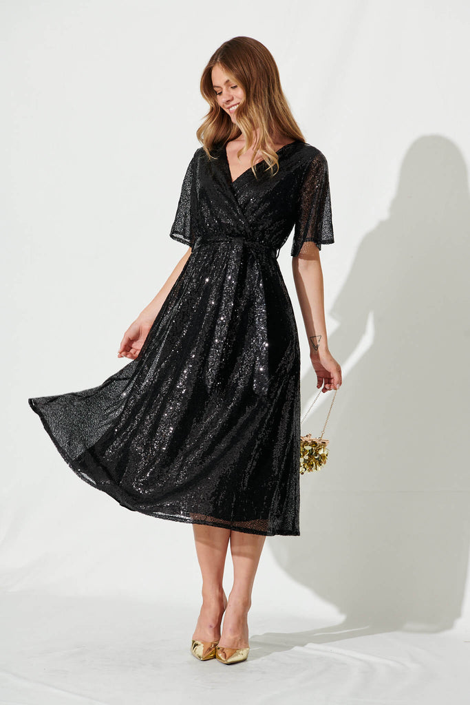 Winslet Midi Dress In Black Sequin - full length