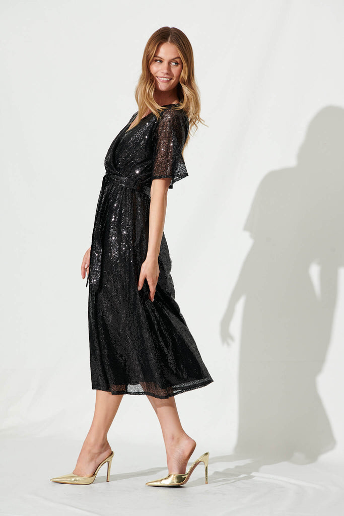 Winslet Midi Dress In Black Sequin - side