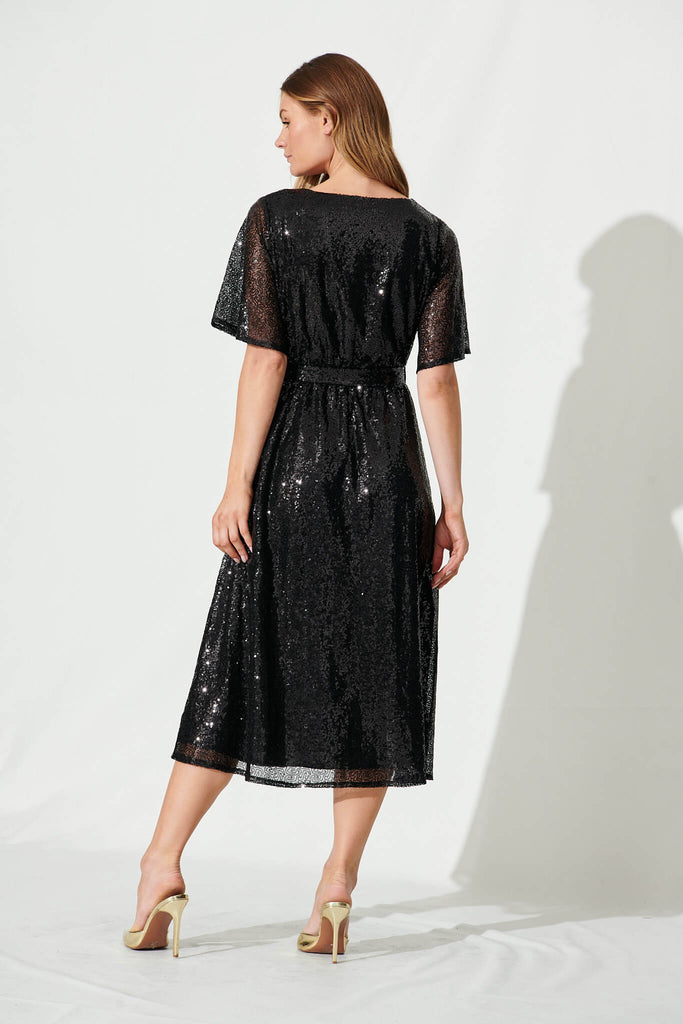 Winslet Midi Dress In Black Sequin - back