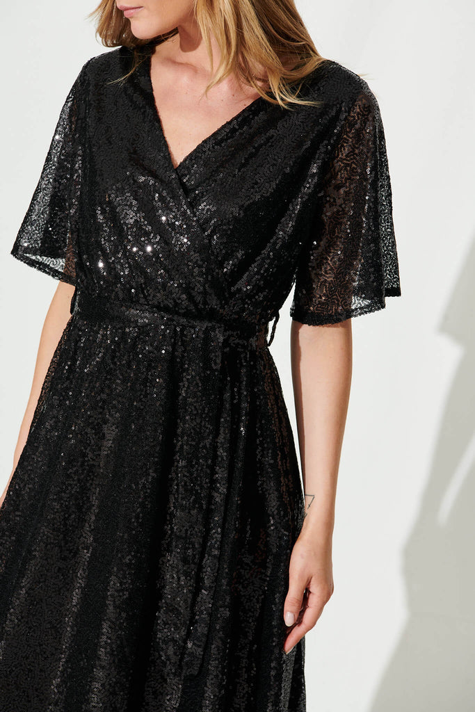 Winslet Midi Dress In Black Sequin - detail