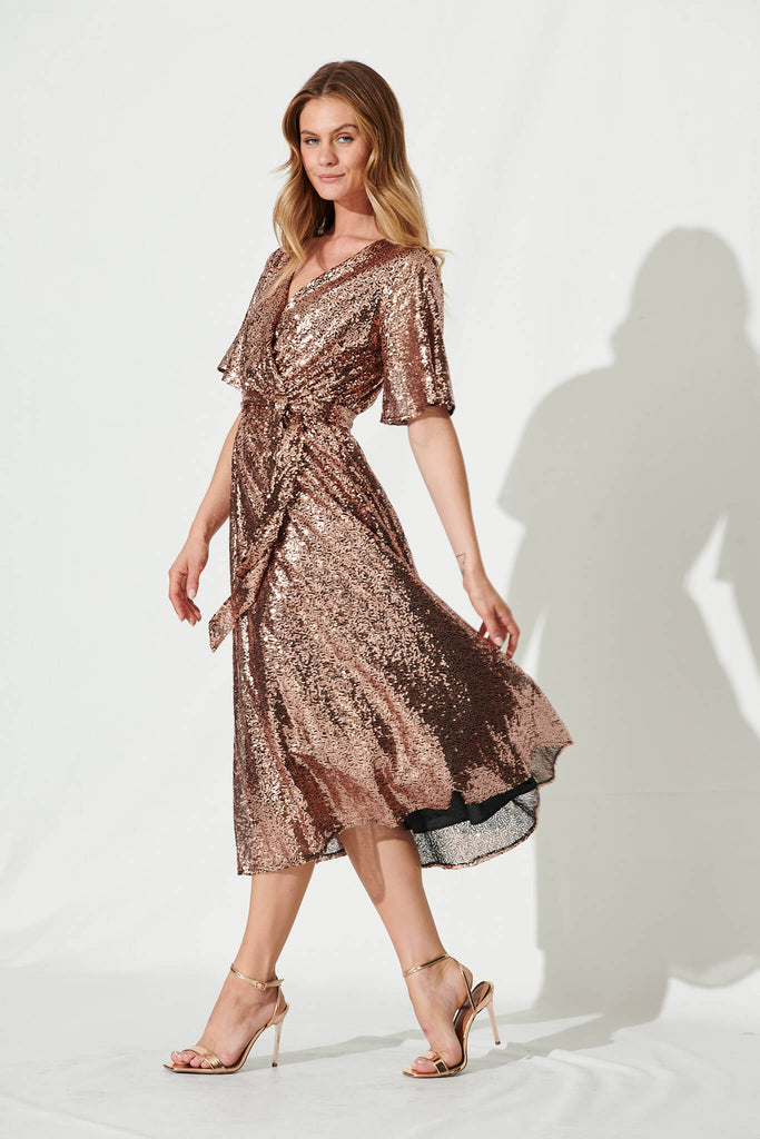 Winslet Midi Dress In Rose Gold Sequin - side