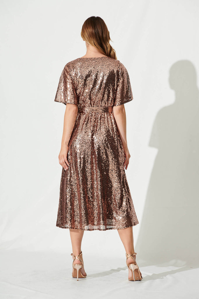 Winslet Midi Dress In Rose Gold Sequin - back