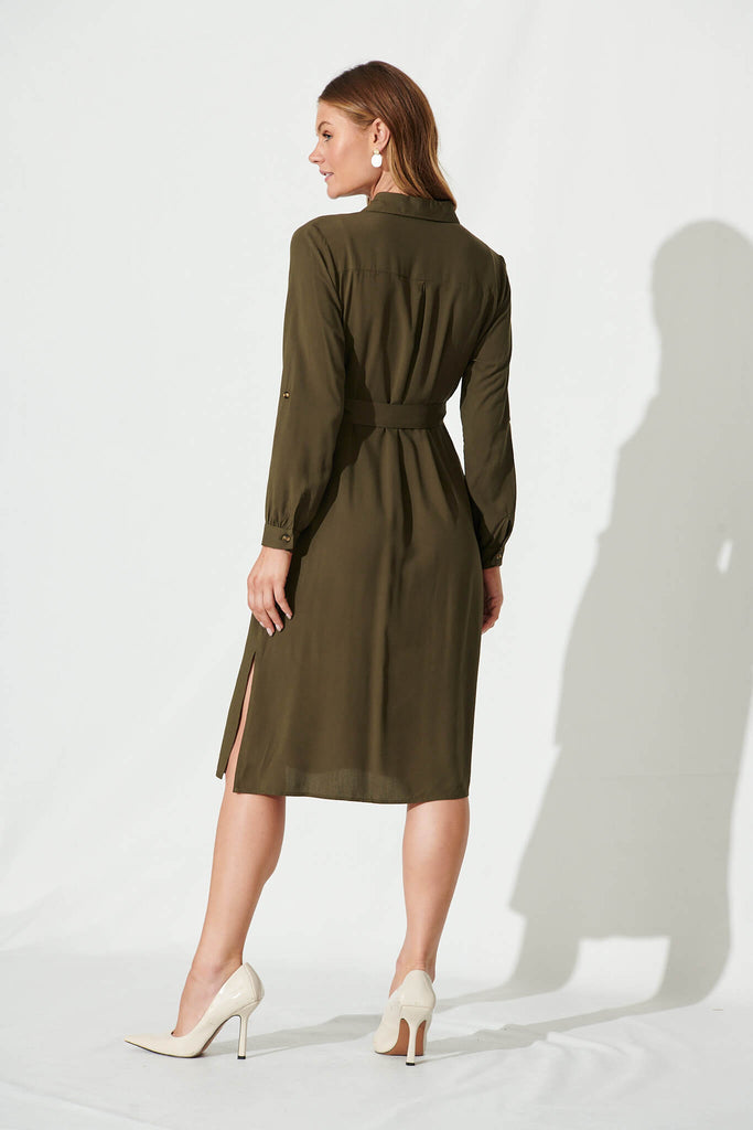 Nirvani Midi Shirt Dress In Khaki - back