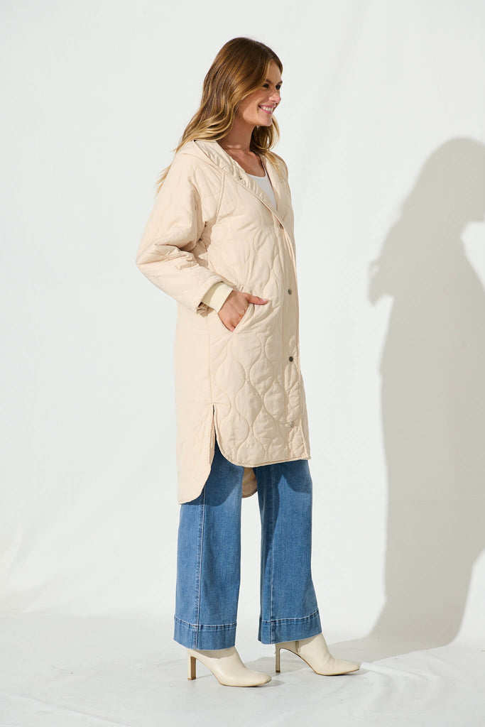 Valencia Puffer Jacket In Beige - side