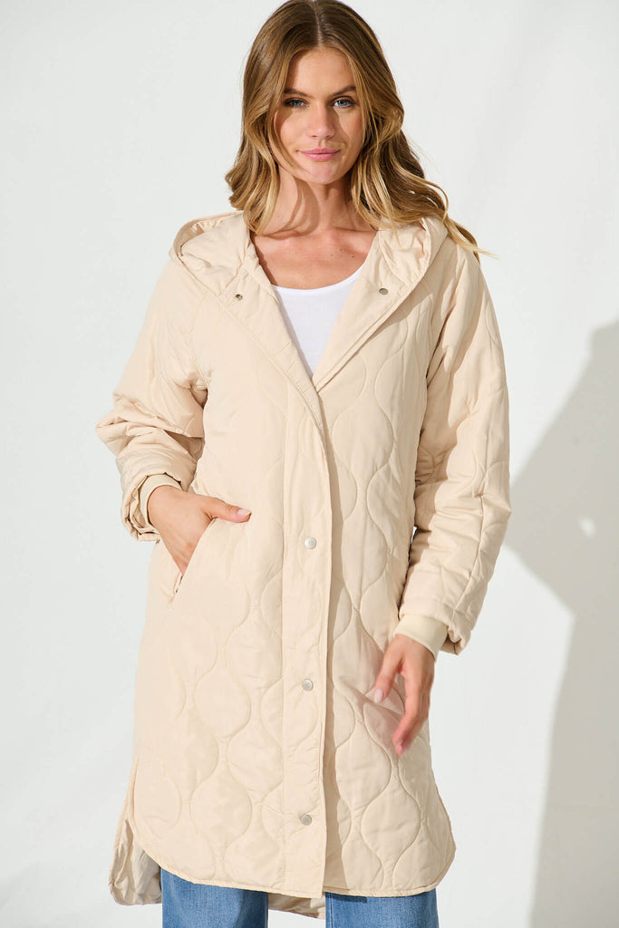 Valencia Puffer Jacket In Beige - front