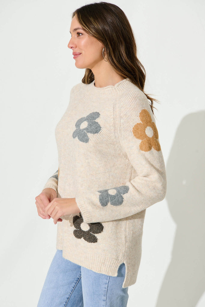 Aster Knit In Beige With Flower Wool Blend - side