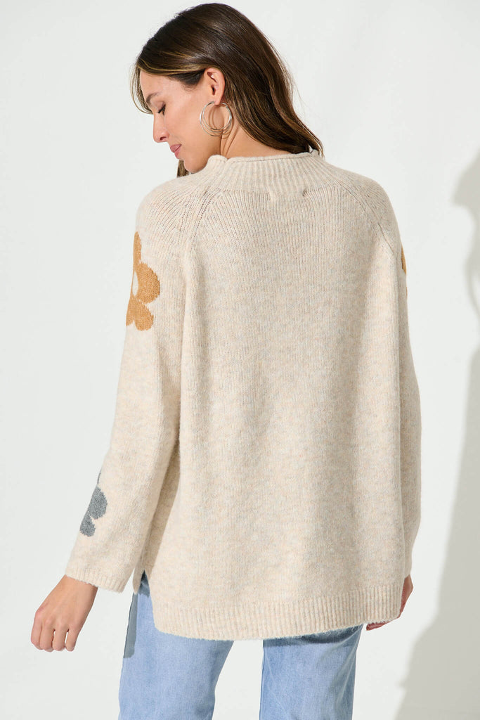 Aster Knit In Beige With Flower Wool Blend - back