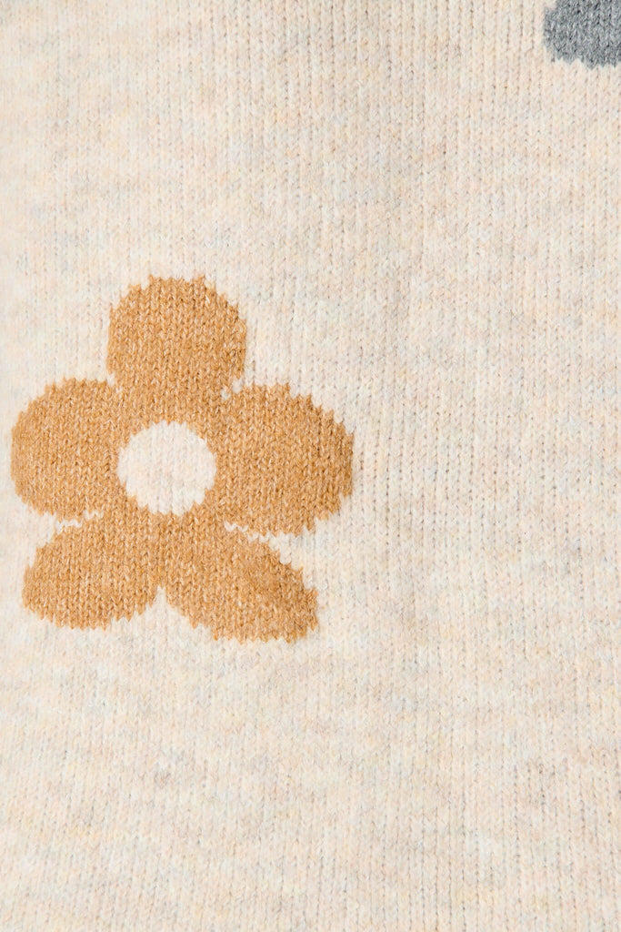 Aster Knit In Beige With Flower Wool Blend - fabric