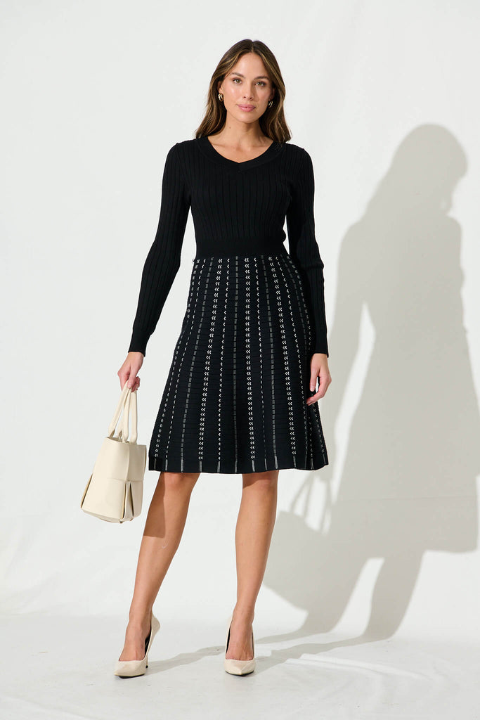 Damsel Knit Dress In Black - full length