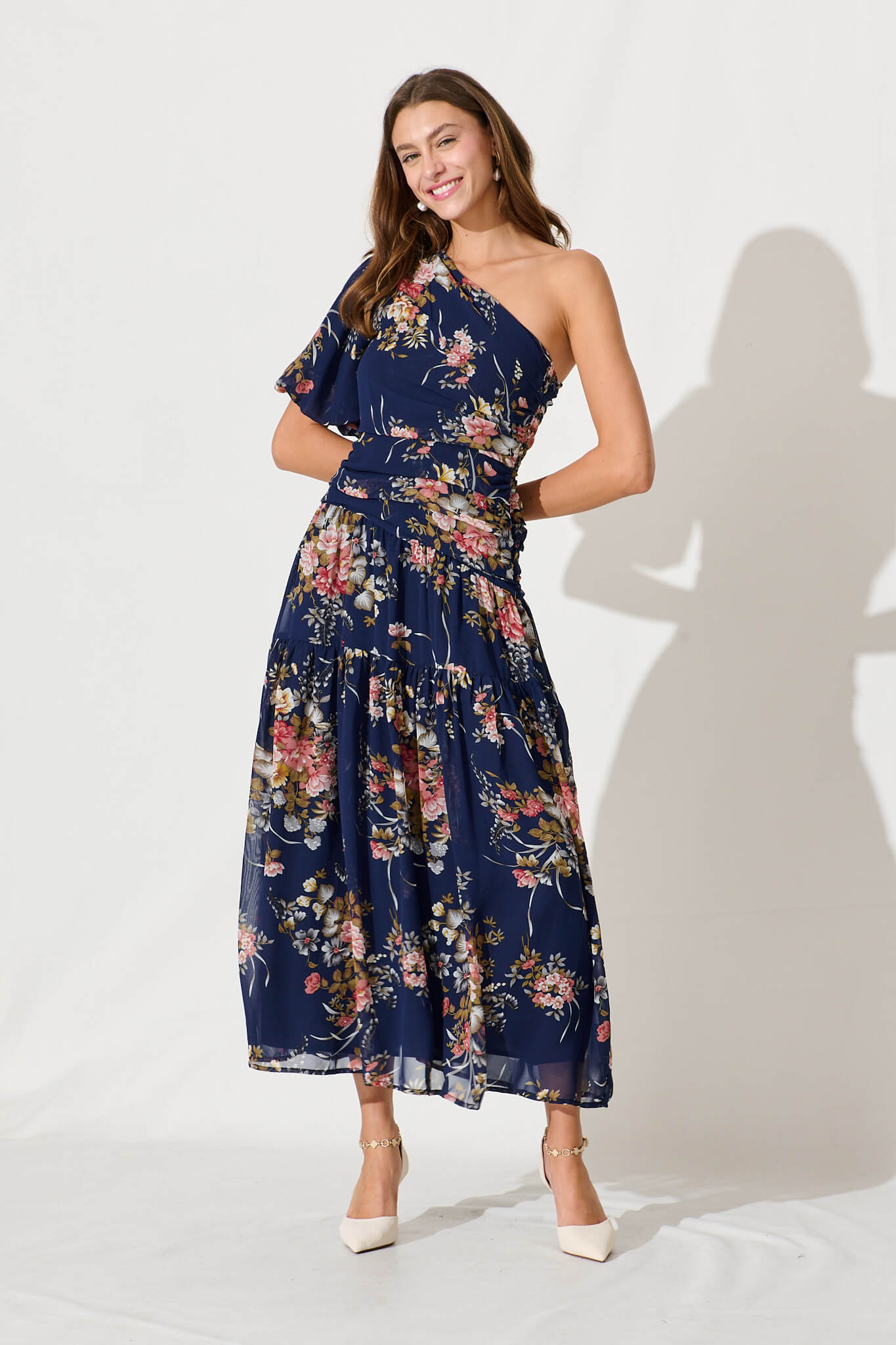 Navy floral chiffon dress best sale