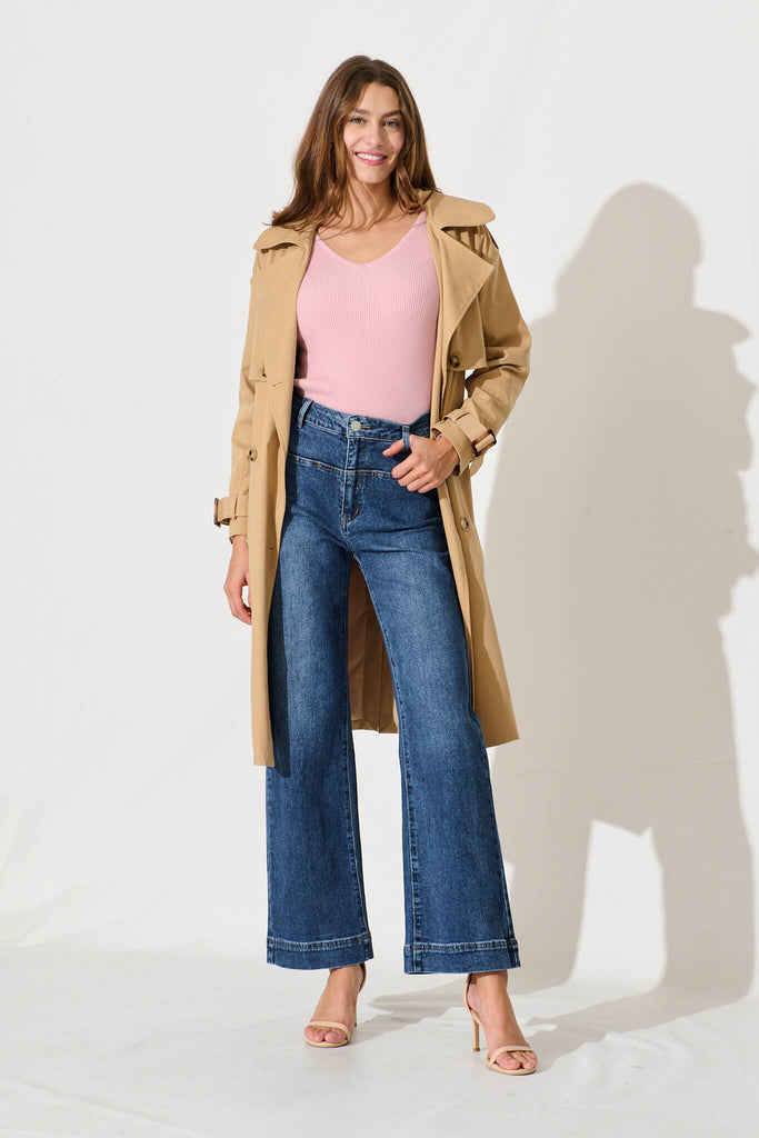 Ella High Rise Relaxed Leg Jean In Mid Blue Denim - full length