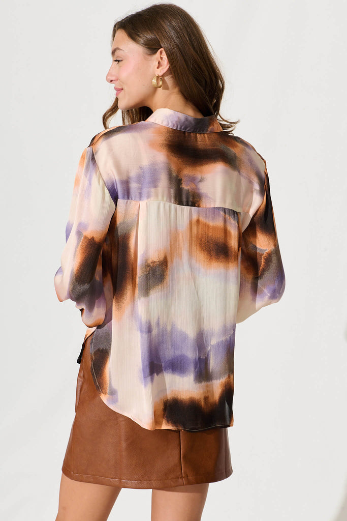 Hinami Shirt In Lilac And Rust Print Chiffon - back