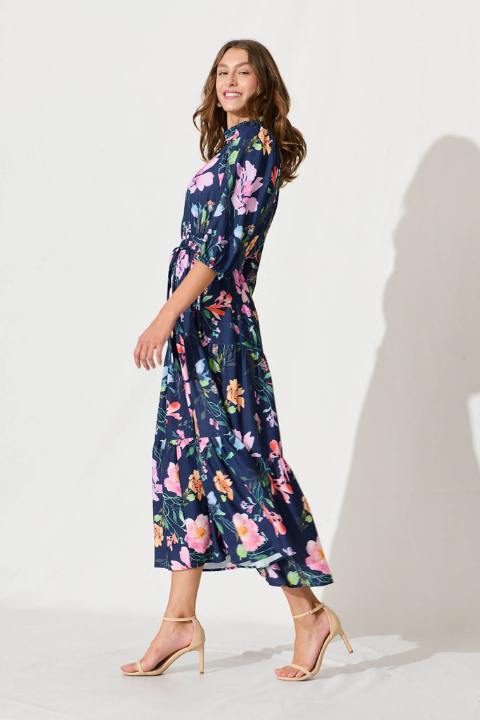 Love Song Maxi Dress In Navy With Multi Floral Print - side