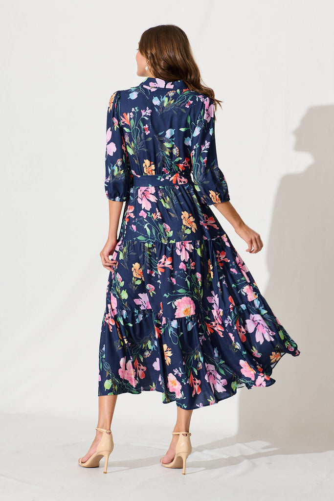 Love Song Maxi Dress In Navy With Multi Floral Print - back