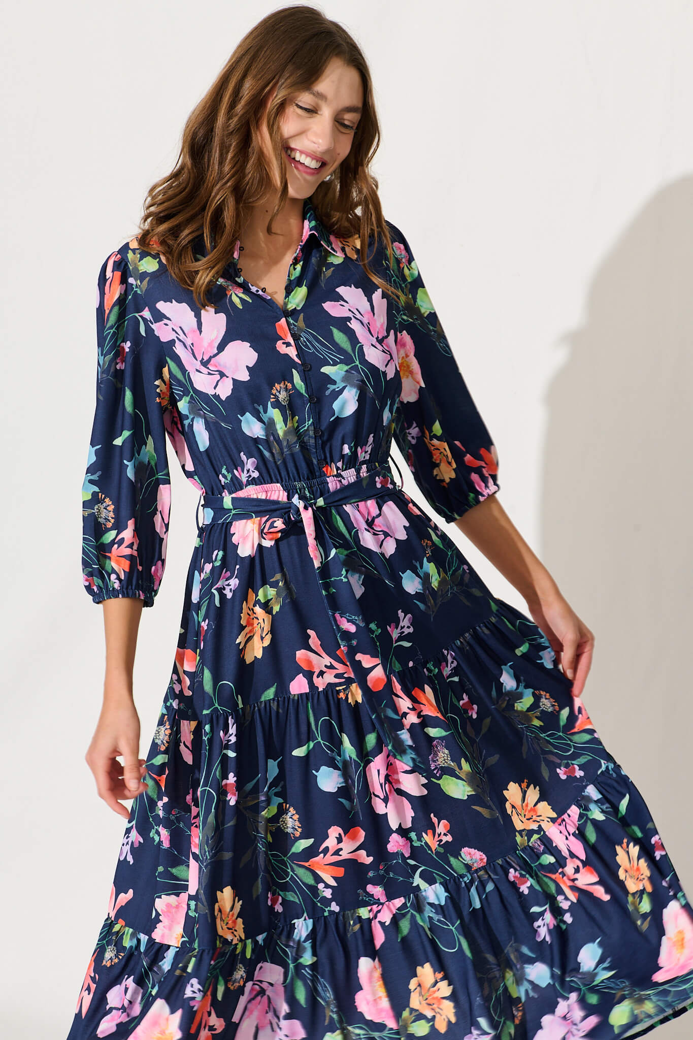 Love Song Maxi Dress In Navy With Multi Floral Print – St Frock