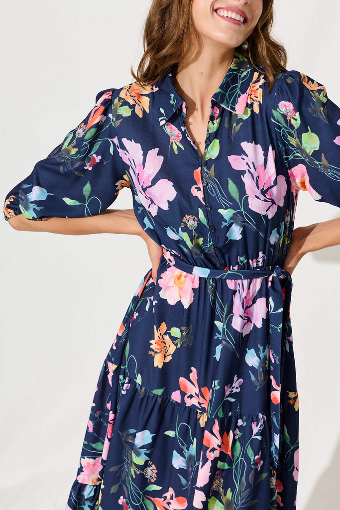 Love Song Maxi Dress In Navy With Multi Floral Print - detail