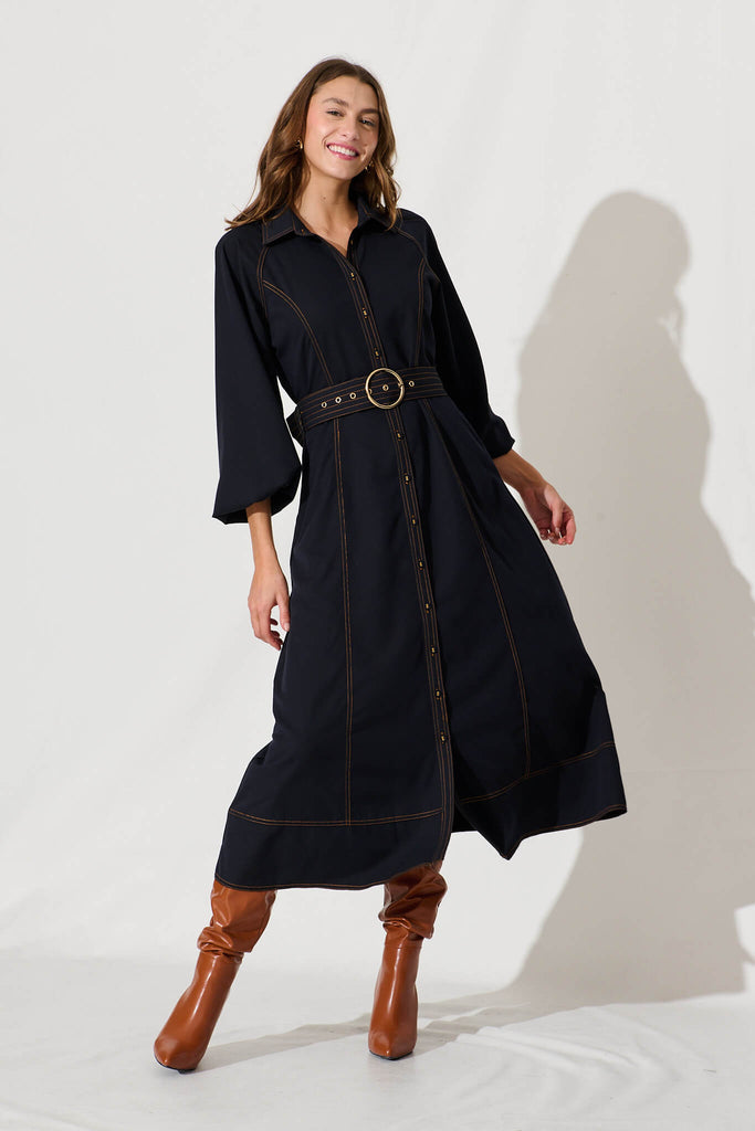 Josephina Midi Shirt Dress In Navy - full length