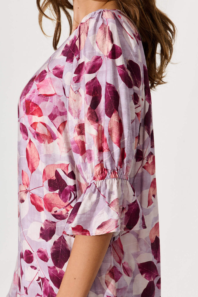 Loveline Dress In Plum Leaf Print - detail