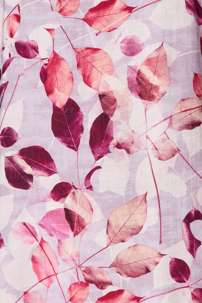 Loveline Dress In Plum Leaf Print - fabric