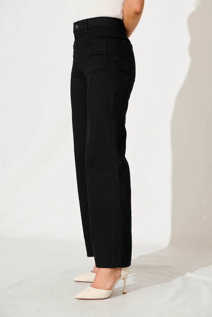 Juan High Rise Wide Leg Jean In Black Denim - side