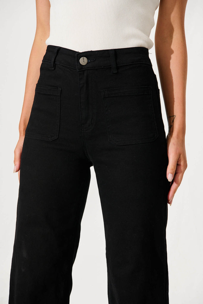 Juan High Rise Wide Leg Jean In Black Denim - detail