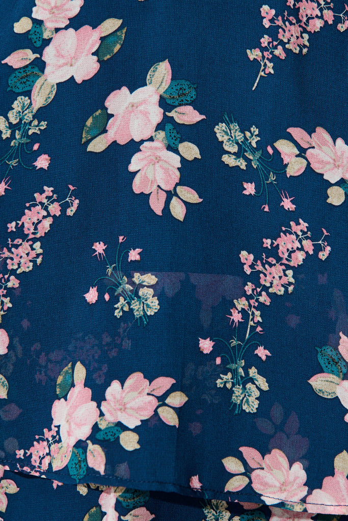 Aurelia Dress In Navy With Pink Floral - fabric