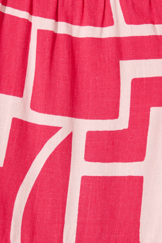 Rosanna Smock Dress In Pink Geometric Linen Blend - fabric