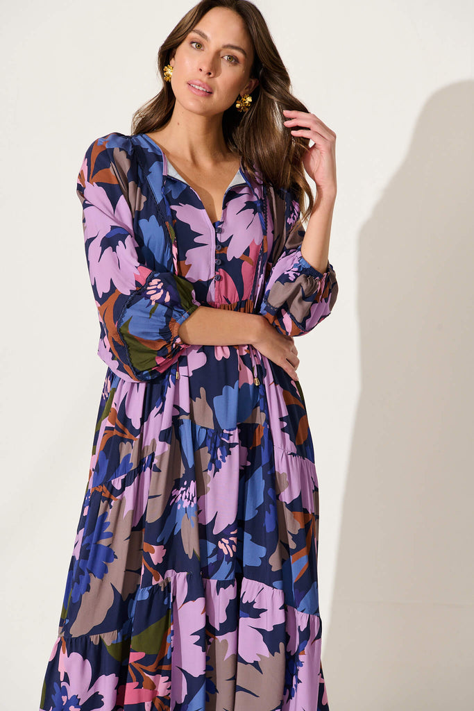 Barrymore Midi Dress In Purple Multi Floral - front