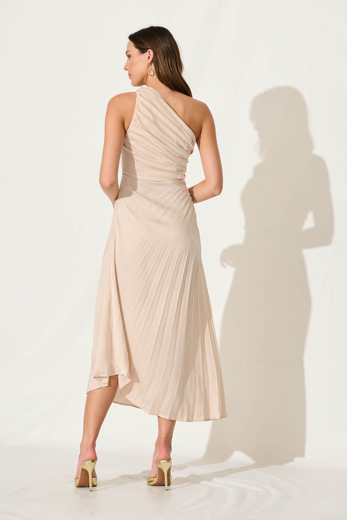 Toulon One Shoulder Maxi Dress In Champagne Satin - back