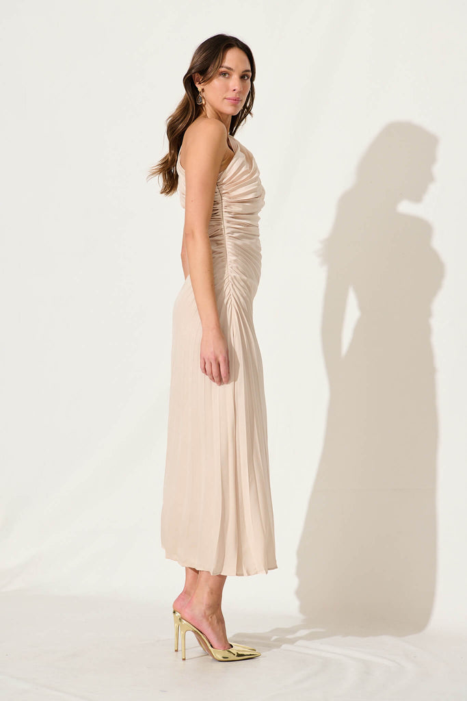 Toulon One Shoulder Maxi Dress In Champagne Satin - side