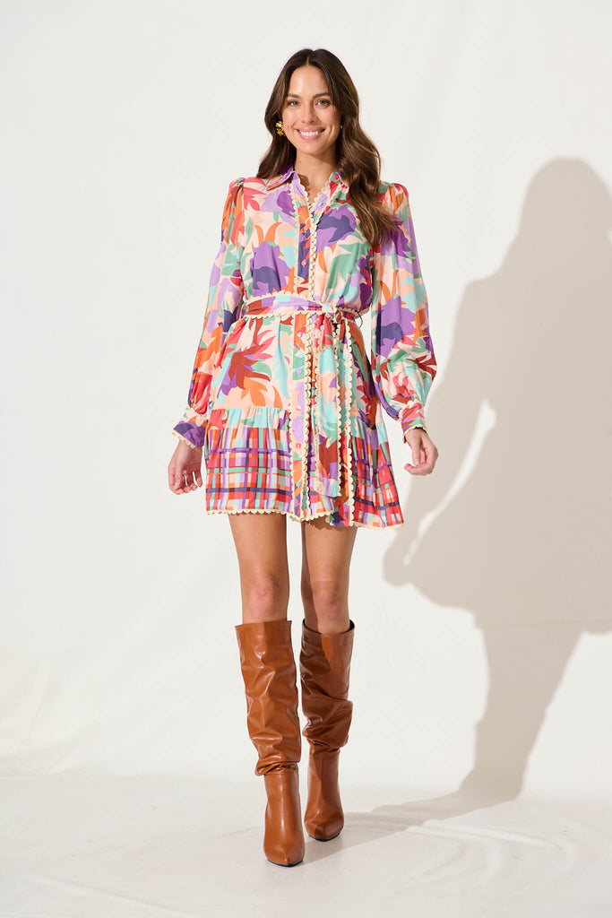 Cali Shirt Dress In Bright Multi Floral - full length