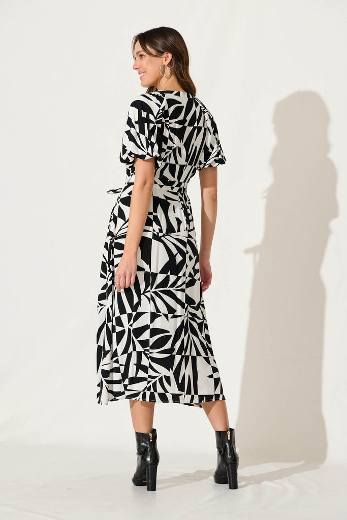 Jessie Midi Dress In White With Black Print - back