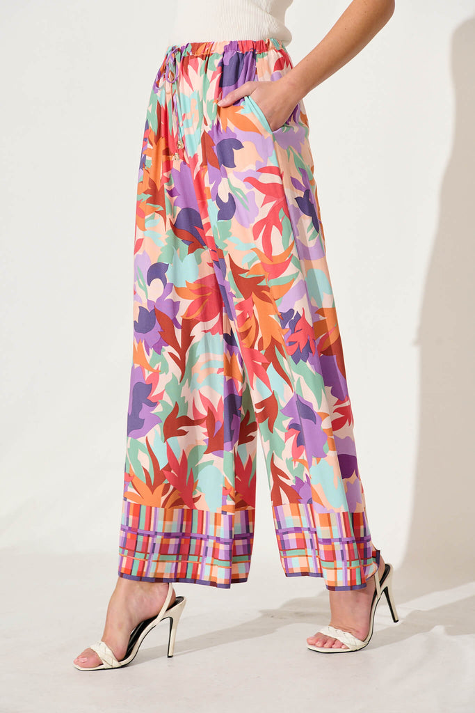 Romeo Pant In Bright Multi Leaf Print - side