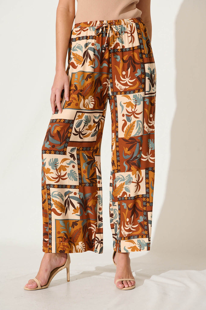 Romeo Pant In Chocolate Multi Patchwork Print - front