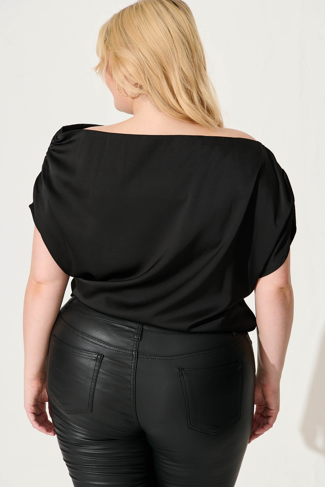 Black satin off shoulder top on sale