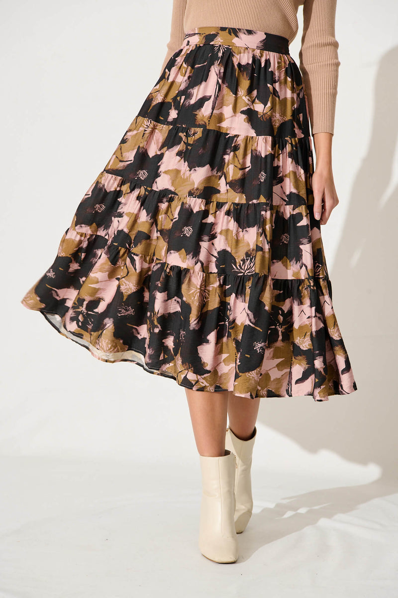 Bexley Midi Skirt In Black Multi Print Cotton Blend – St Frock